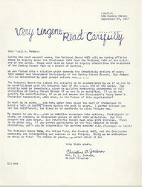 Letter from Christine O. Jackson to Coming Street Y.W.C.A. Members, September 27, 1967