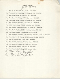 Senior Citizen List, Coming Street Y.W.C.A., June 7, 1967