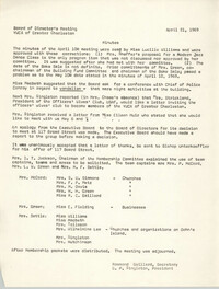 Minutes to the Board of Directors Meeting, Y.W.C.A. of Greater Charleston, April 21, 1969