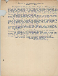 Minutes of the Management Committee, Coming Street Y.W.C.A., January 7, 1921