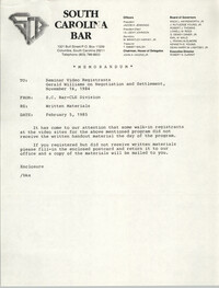 South Carolina Bar Memorandum, February 5, 1985