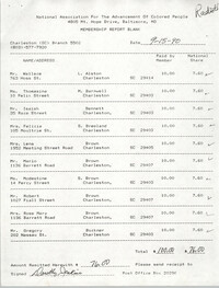 Membership Report Blank, Charleston Branch of the NAACP, Dorothy Jenkins, September 15, 1990