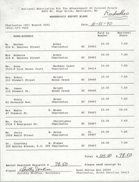 Membership Report Blank, Charleston Branch of the NAACP, Dorothy Jenkins, October 31, 1990