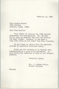 Letter from Anna D. Kelly to Louise Martin, February 11, 1966