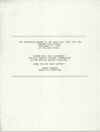 Press Release, 1989 Freedom Fund Banquet, Charleston Branch of the NAACP, Wanda Johnson