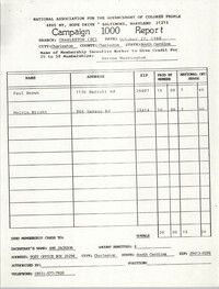 Campaign 1000 Report, Serena Washington, Charleston Branch of the NAACP, October 27, 1988