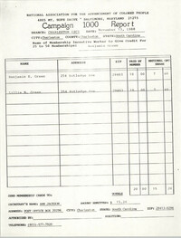 Campaign 1000 Report, Benjamin Green, Charleston Branch of the NAACP, November 13, 1988