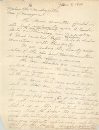 Letter from Ella L. Jones to Committee of Management, Coming Street Y.W.C.A., June 4, 1940