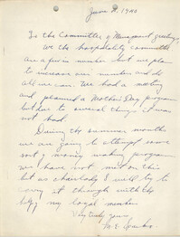 Letter from M. E. Sparks to Committee of Management, Coming Street Y.W.C.A., June 4, 1940