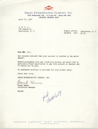 Letter from Frank Hanna to Coming Street Y.W.C.A., April 27, 1967