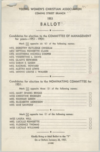 Coming Street Y.W.C.A. Ballot, 1951