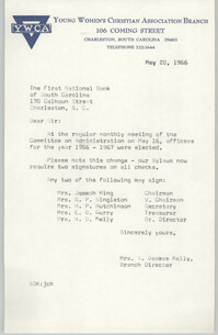Letter from Anna D. Kelly to First National Bank, May 20, 1966