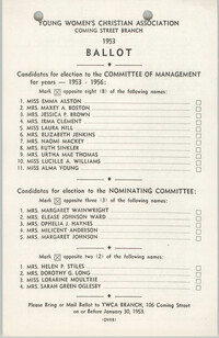 Coming Street Y.W.C.A. Ballot, 1953