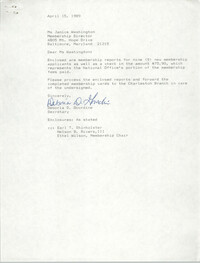 Letter from Deboria D. Gourdine to Janice Washington, NAACP, April 15, 1989