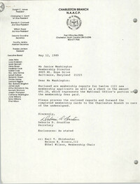 Letter from Deboria D. Gourdine to Janice Washington, NAACP, May 12, 1989