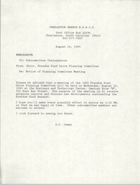 Memorandum, D.C. James, August 16, 1989