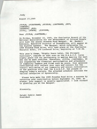 Draft, Letter from Dwight C. James, Freedom Fund Banquet, August 17, 1989