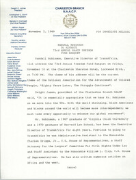 Press Release, Randall Robinson, Charleston Branch of the NAACP, November 1, 1989