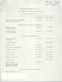 Draft, Telephone Directory, 1990 Freedom Fund Banquet Committee, Charleston Branch of the NAACP, May 21, 1990