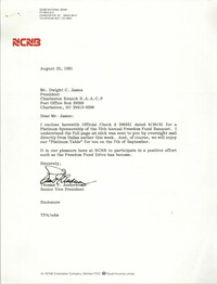 Letter from Thomas P. Anderson to Dwight C. James, August 22, 1991