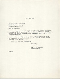 Letter from Christine O. Jackson to John H. Wrighten, June 27, 1967