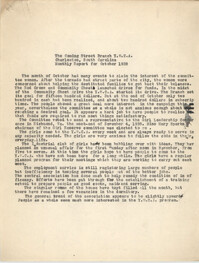 Monthly Report for the Coming Street Y.W.C.A., October 1938