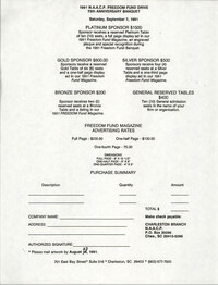 Sponsorship Form, 1991 Freedom Fund Drive, National Association for the Advancement of Colored People