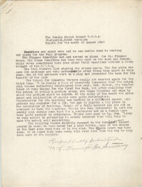 Monthly Report for the Coming Street Y.W.C.A., August 1940