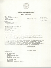 Letter from Lucille S. Whipper to T. Travis Medlock, February 21, 1989