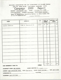 Campaign 1000 Report, Jessie Maxwell, Charleston Branch of the NAACP, October 27, 1988