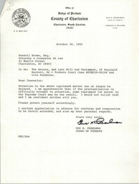 Letter from Gus Pearlman to Russell Brown, October 29, 1985