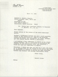 Letter from Russell Brown to Raymond S. Baumil, April 23, 1986
