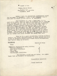 Monthly Report for the Coming Street Y.W.C.A., September 1935