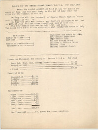 Monthly Report for the Coming Street Y.W.C.A., July 1935