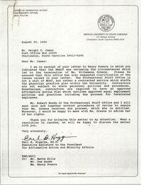 Letter from Earl B. Higgins to Dwight C. James, August 29, 1990