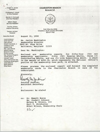 Letter from Dorothy Jenkins to Janice Washington, NAACP, August 31, 1990