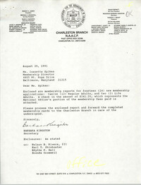 Letter from Barbara Kingston to Isazetta Spikes, August 29, 1991