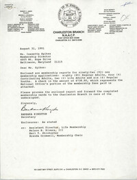 Letter from Barbara Kingston to Isazetta Spikes, August 31, 1991