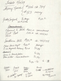 Handwritten Notes, Tickets and Commitments, October 30, 1989