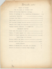 Monthly Report for the Coming Street Y.W.C.A., November 1937