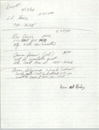 Handwritten Notes, Contact Information, February 17, 1993