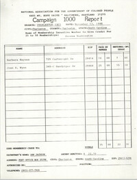 Campaign 1000 Report, Serena Washington, Charleston Branch of the NAACP, November 13, 1988