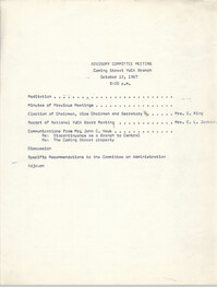 Agenda, Coming Street Y.W.C.A. Advisory Committee Meeting, October 12, 1967
