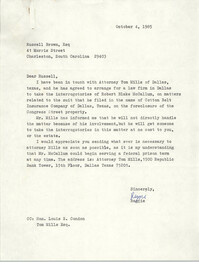 Letter from Reginald C. Barrett Jr. to Russell Brown, October 4, 1985