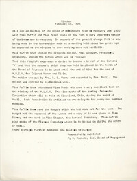 Minutes to the Board of Management Meeting, Coming Street Y.W.C.A., February 16, 1920