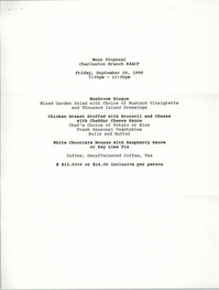 Menu Proposal, Charleston Branch of the NAACP, Freedom Fund Banquet