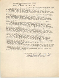 National Negro Health Week Report for Coming Street Y.W.C.A., 1935