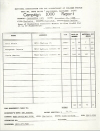 Campaign 1000 Report, Louis Waring, Charleston Branch of the NAACP, November 13, 1988
