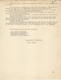 Monthly Report for the Coming Street Y.W.C.A., September 1929