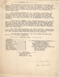 Monthly Report for the Coming Street Y.W.C.A., December 1927